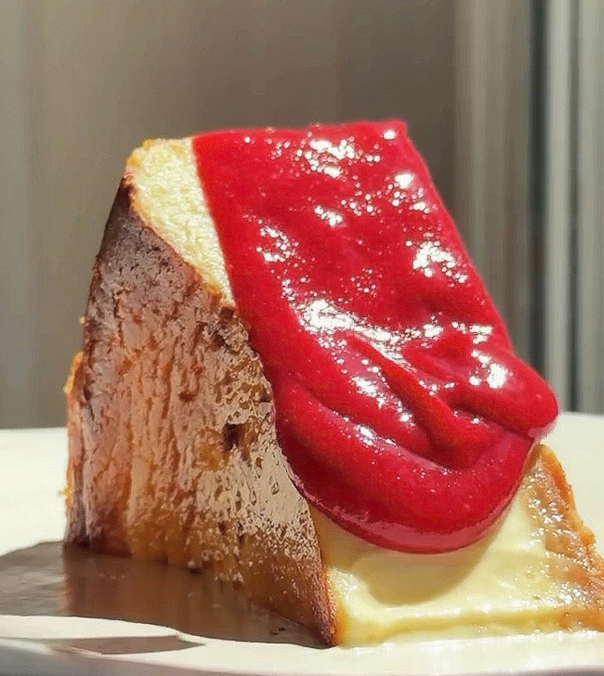 Raspberry Basque Cheesecake Slice